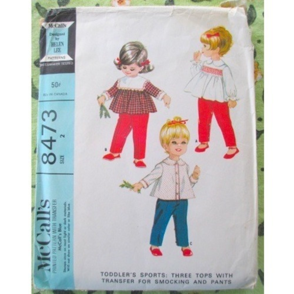 Vtg Girls Pattern McCalls 8473 Size 2 1968 toddler Top & Pants with Transfer